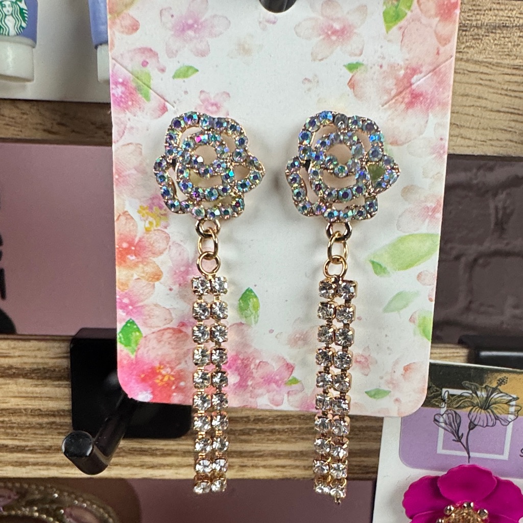 Dazzling Gold And Silver Floral Drop Earrings